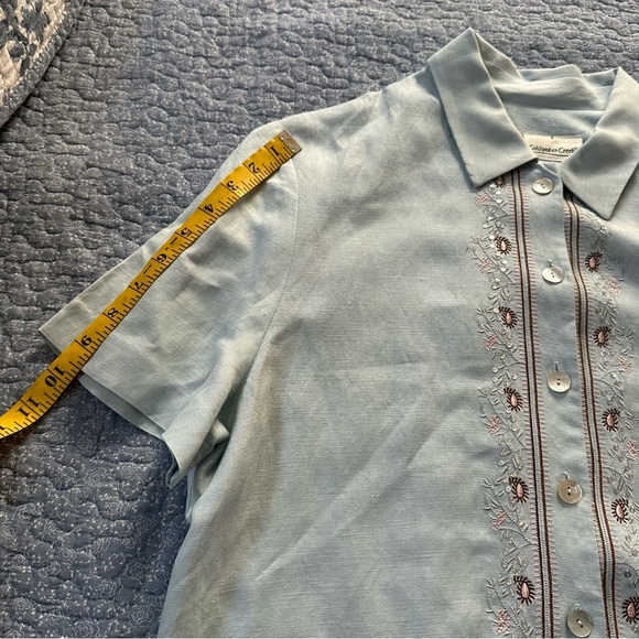 Coldwater Creek Shirt Light Blue Embroidery Blouse Mother of Pearl Buttons Sz 14 - Picture 7 of 8